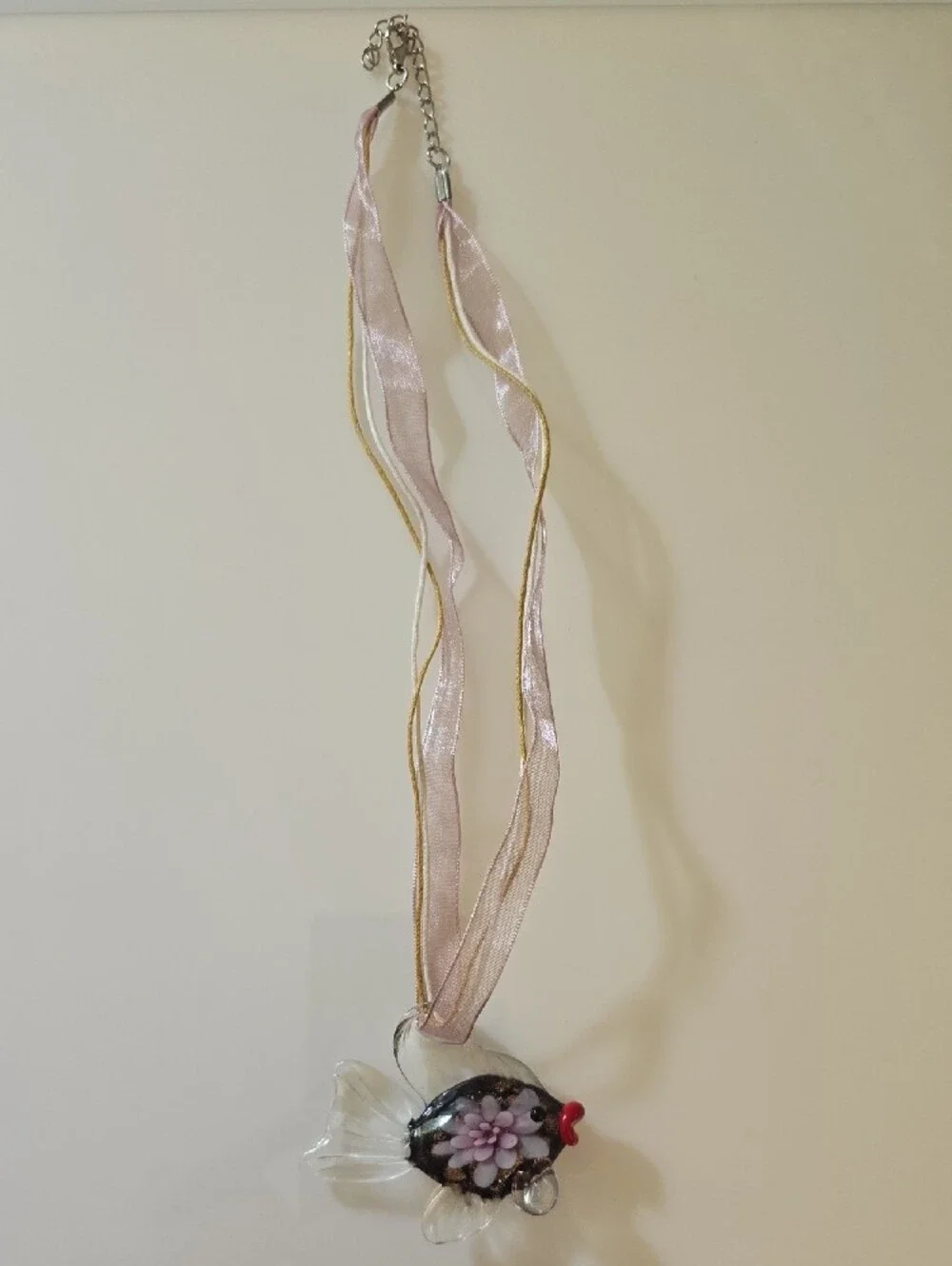 Handblown Glass Purple Flower Gold Accent Fish Ornament - Pets Fish Décor - Picture 2 of 6